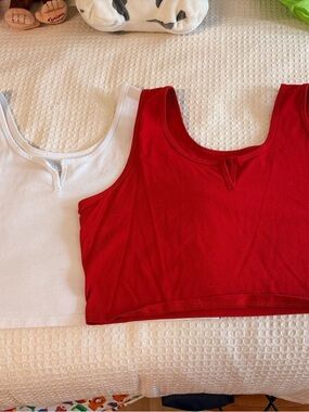 2 Tank Tops Red & White Sleeveless Crop Tops